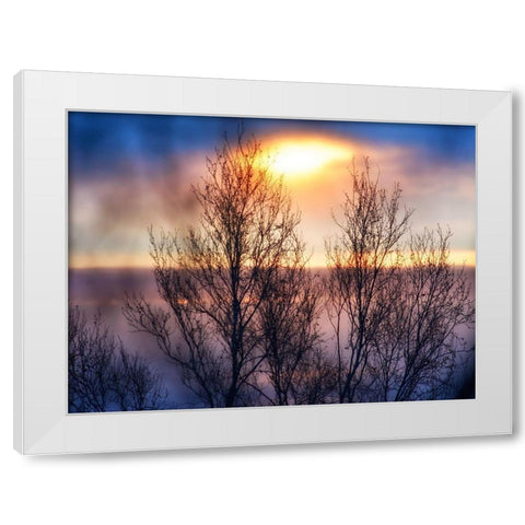 Abstract Sunset White Modern Wood Framed Art Print by Plank, Savanah