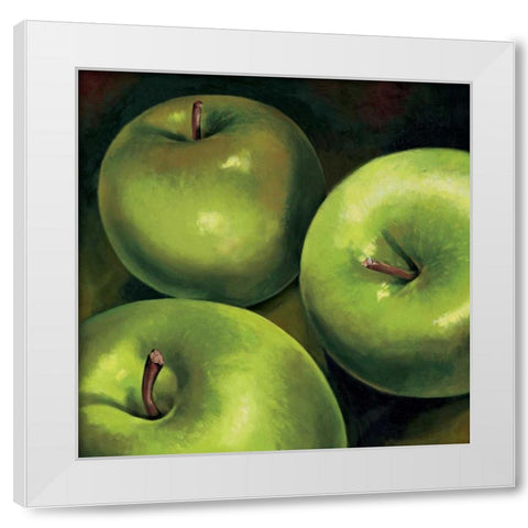 Mele verdi White Modern Wood Framed Art Print by Mottinelli, Stefania