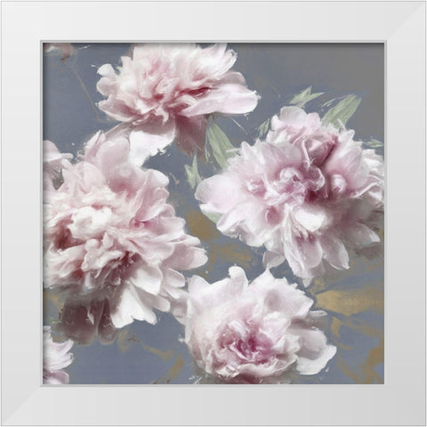 Peonies on Gray and Gold I White Modern Wood Framed Art Print by Sullivan, Shawna