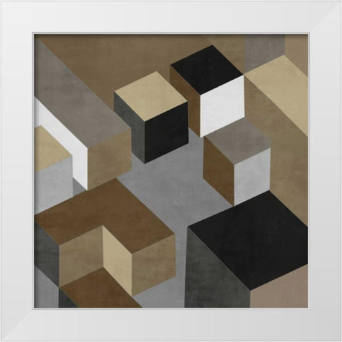 Cubic in Neutral I White Modern Wood Framed Art Print by Simmions, Todd