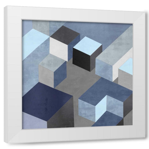 Cubic in Blue I White Modern Wood Framed Art Print by Simmions, Todd