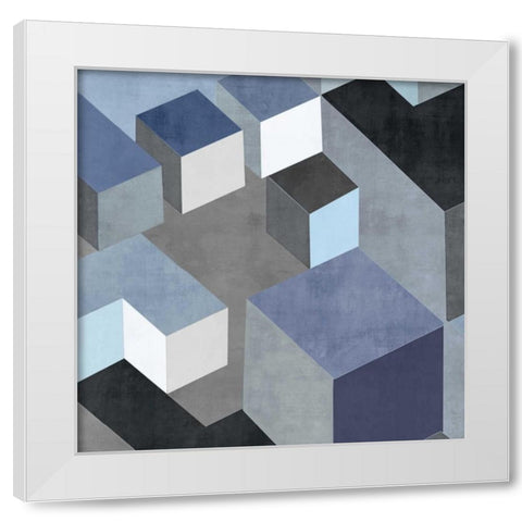 Cubic in Blue II White Modern Wood Framed Art Print by Simmions, Todd