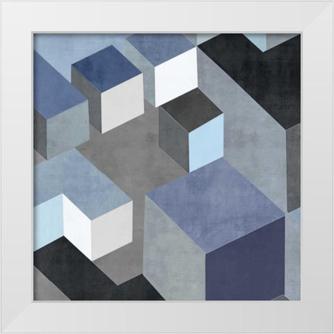 Cubic in Blue II White Modern Wood Framed Art Print by Simmions, Todd