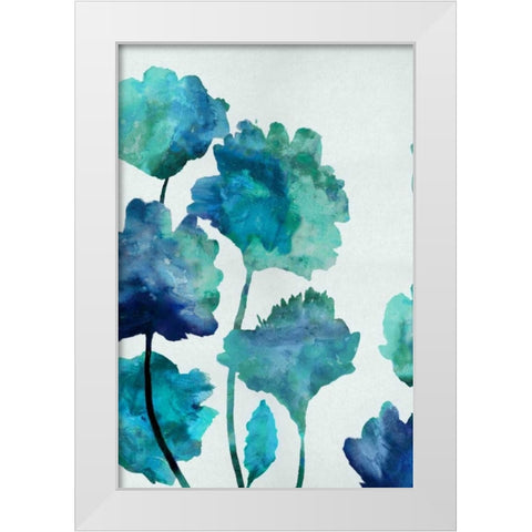 Aqua Blossom Triptych II White Modern Wood Framed Art Print by Austin, Vanessa