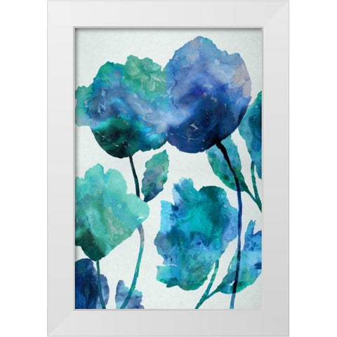 Aqua Blossom Triptych III White Modern Wood Framed Art Print by Austin, Vanessa