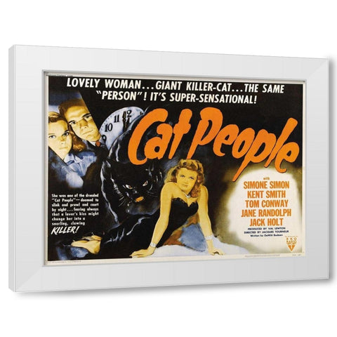 Cat People White Modern Wood Framed Art Print by Anonymous