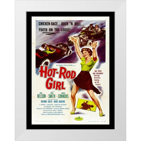 Hot Rod Girl White Modern Wood Framed Art Print by Anonymous