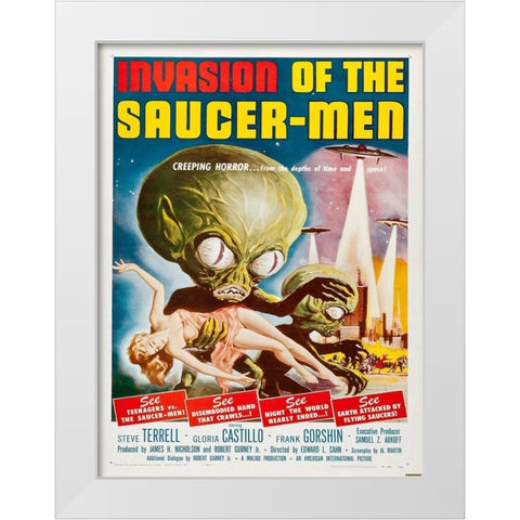 Invasion Of The Saucer Men White Modern Wood Framed Art Print by Anonymous