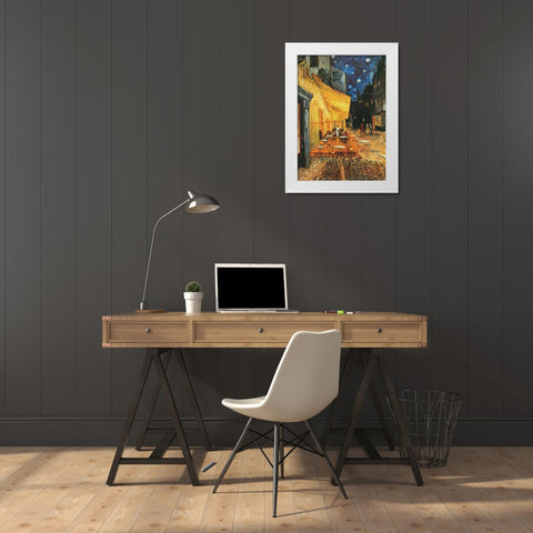Cafe de nuit White Modern Wood Framed Art Print by Van Gogh, Vincent