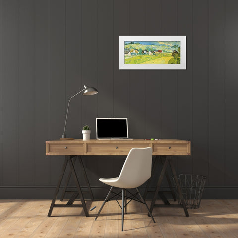 Vue ensoleille pres d Auvers White Modern Wood Framed Art Print by Van Gogh, Vincent