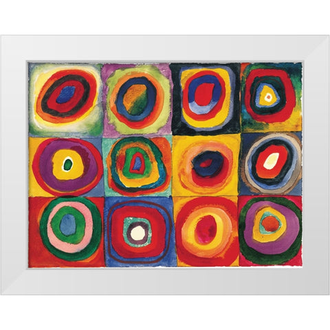 Squares with Concentric Circ White Modern Wood Framed Art Print by Kandinsky, Wassily