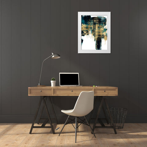 Infatuation Gold on Teal II White Modern Wood Framed Art Print by Wise, Alex