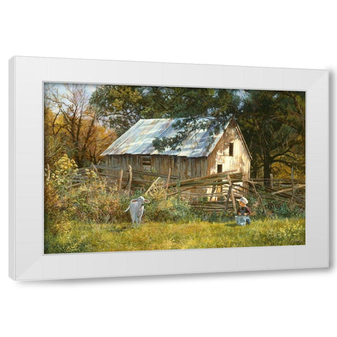 Morning Chat White Modern Wood Framed Art Print by Dudley, June