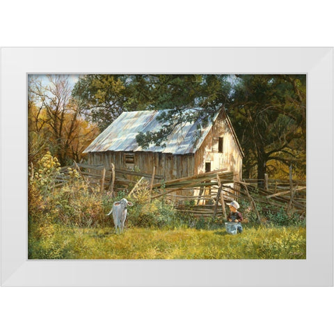 Morning Chat White Modern Wood Framed Art Print by Dudley, June