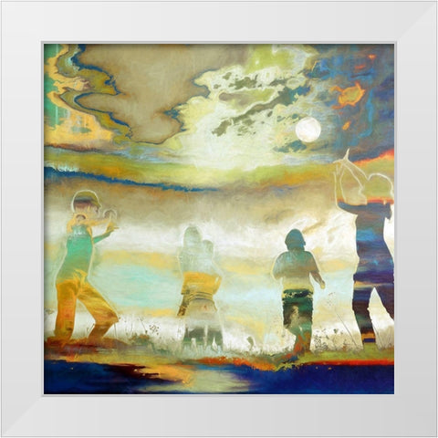 Playing with the Moon White Modern Wood Framed Art Print by Bolokofsky, Ronald