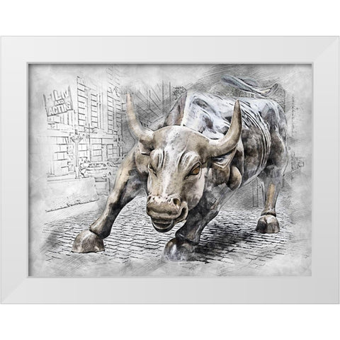Bullish On Wallstreet White Modern Wood Framed Art Print by Bolokofsky, Ronald