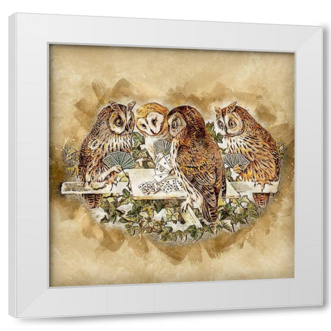 Owls Playing Poker White Modern Wood Framed Art Print by Bolokofsky, Ronald