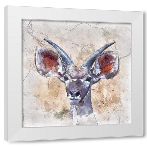 Young Kudu White Modern Wood Framed Art Print by Bolokofsky, Ronald