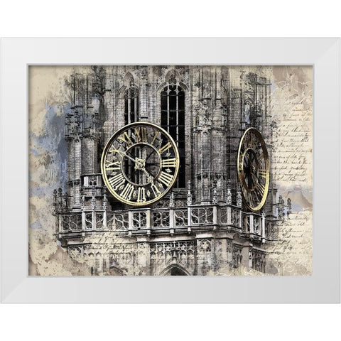 Clock Tower White Modern Wood Framed Art Print by Bolokofsky, Ronald