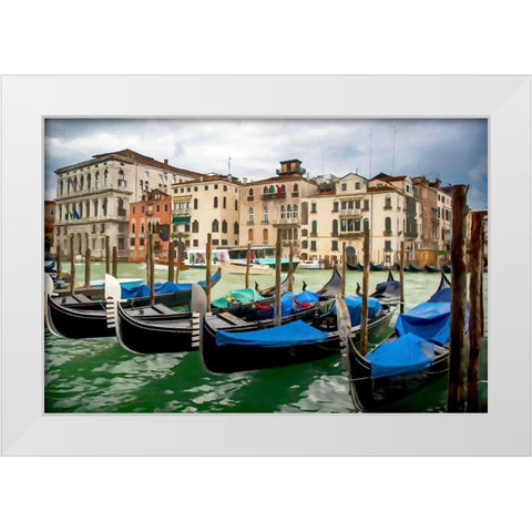 Moored Gondolas White Modern Wood Framed Art Print by Bolokofsky, Ronald