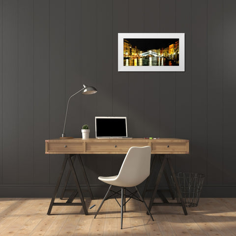 Rialto Bridge At Night White Modern Wood Framed Art Print by Bolokofsky, Ronald