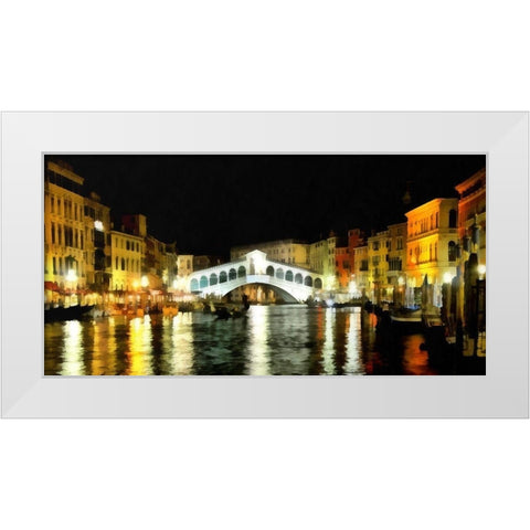 Rialto Bridge At Night White Modern Wood Framed Art Print by Bolokofsky, Ronald