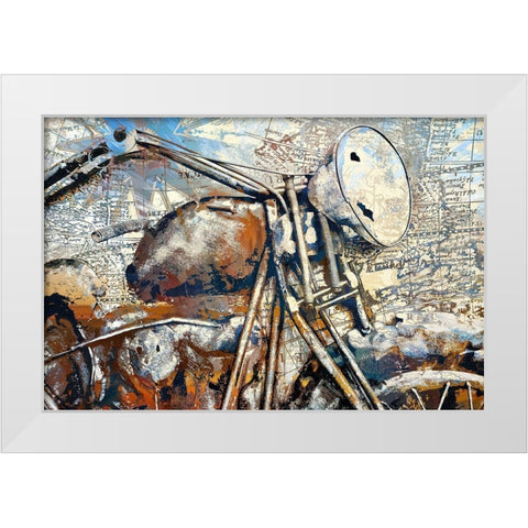 Rusty Old Bike White Modern Wood Framed Art Print by Bolokofsky, Ronald