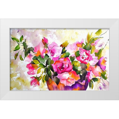 Potted Roses White Modern Wood Framed Art Print by Bolokofsky, Ronald