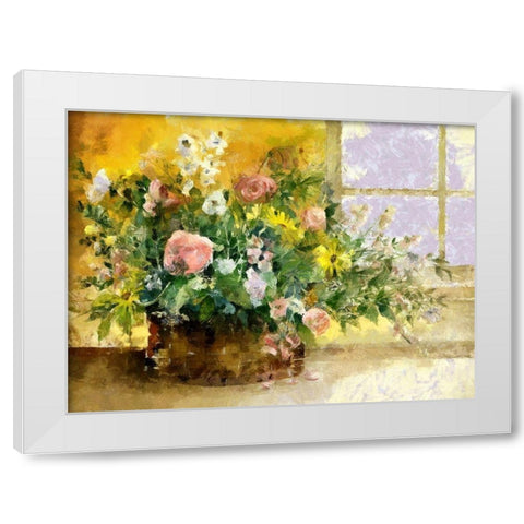 Basket of Flowers II White Modern Wood Framed Art Print by Bolokofsky, Ronald