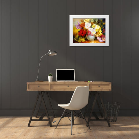 Flowers and Grapes White Modern Wood Framed Art Print by Bolokofsky, Ronald