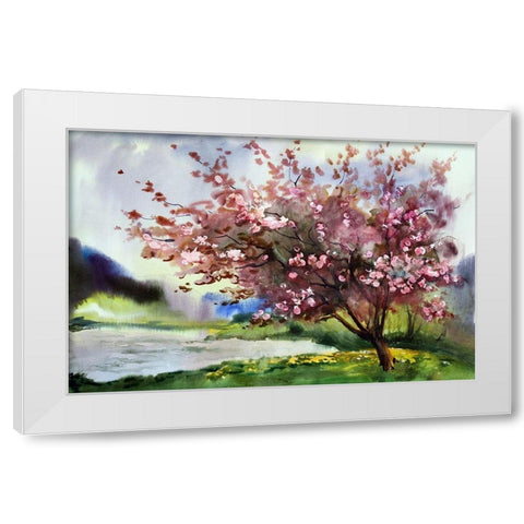 Cherry Blossoms IV White Modern Wood Framed Art Print by Bolokofsky, Ronald