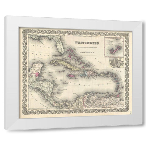1855 Colton Map of the West Indies White Modern Wood Framed Art Print by Colton
