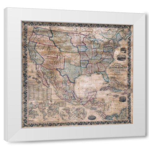 1856 Mitchell Wall Map of the United States White Modern Wood Framed Art Print by Mitchell