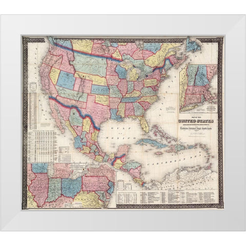 1861 Map of US and North America White Modern Wood Framed Art Print by Goldthwait