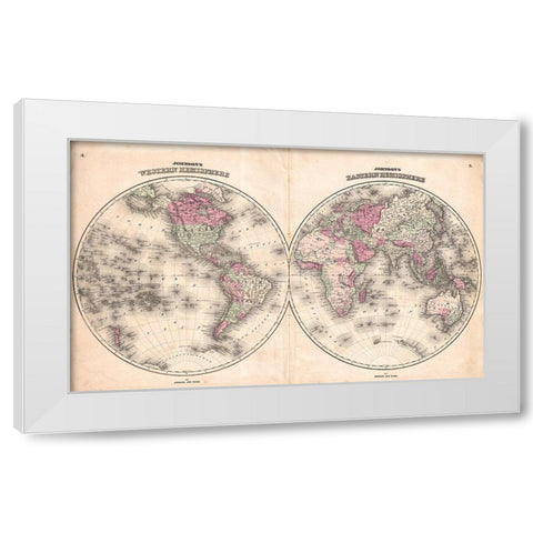 1862 Johnson Map of the World White Modern Wood Framed Art Print by Johnson