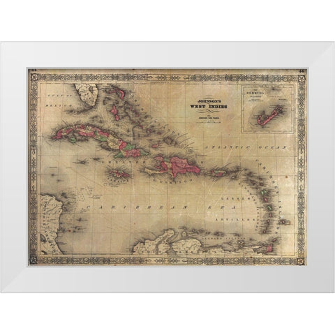 1864 Johnson Map of the West Indies White Modern Wood Framed Art Print by Johnson