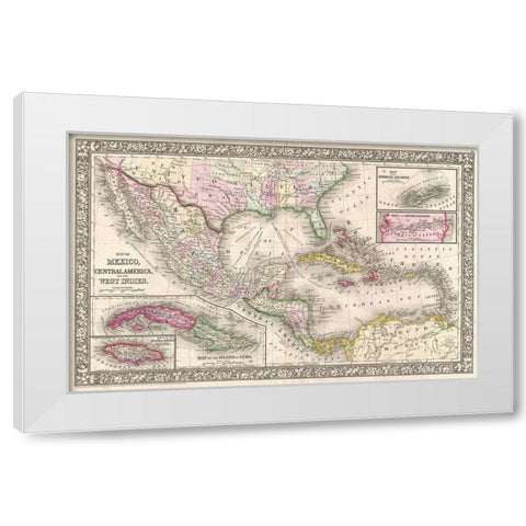1866 Mitchell Map of Mexico and the West Indies White Modern Wood Framed Art Print by Mitchell