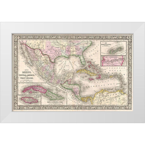 1866 Mitchell Map of Mexico and the West Indies White Modern Wood Framed Art Print by Mitchell