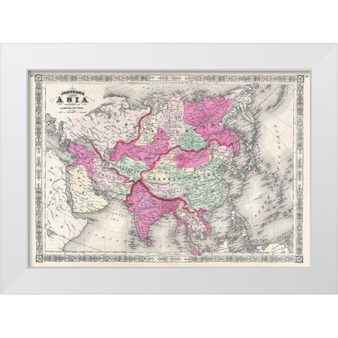 1867 Johnson Map of Asia White Modern Wood Framed Art Print by Johnson