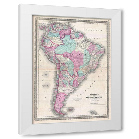 1870_Johnson_Map_of_South_America_ White Modern Wood Framed Art Print by Johnson
