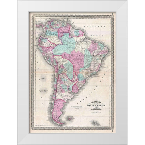1870_Johnson_Map_of_South_America_ White Modern Wood Framed Art Print by Johnson