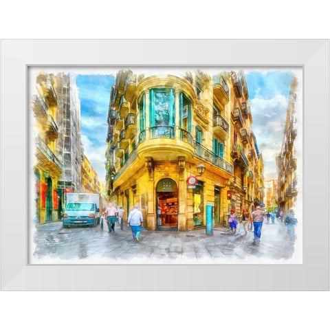 Barcelona White Modern Wood Framed Art Print by Bolokofsky, Ronald