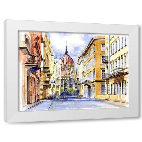 Budapest Street White Modern Wood Framed Art Print by Bolokofsky, Ronald
