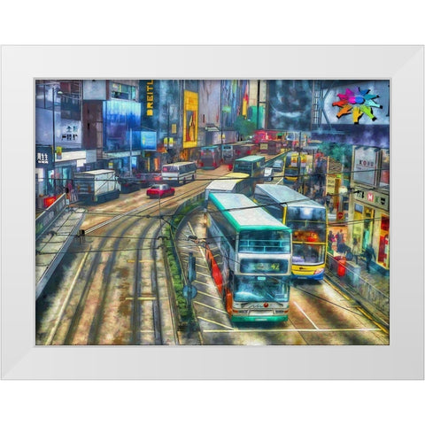 Hong Kong Bus Lines White Modern Wood Framed Art Print by Bolokofsky, Ronald