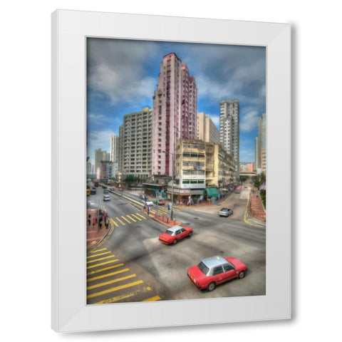 Hong Kong Taxis White Modern Wood Framed Art Print by Bolokofsky, Ronald