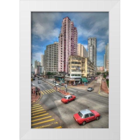 Hong Kong Taxis White Modern Wood Framed Art Print by Bolokofsky, Ronald
