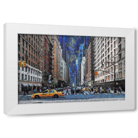 New York Street Traffic White Modern Wood Framed Art Print by Bolokofsky, Ronald