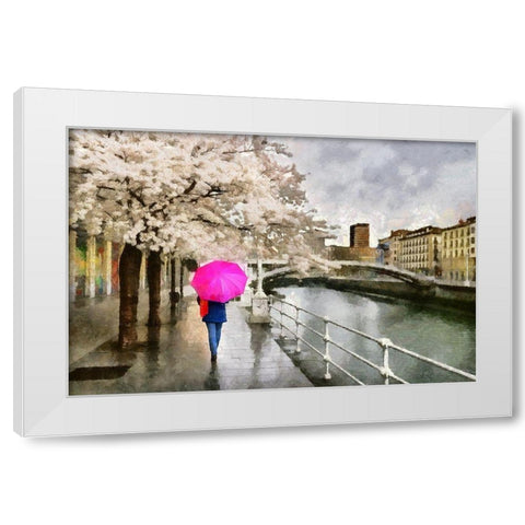 Pink Umbrella White Modern Wood Framed Art Print by Bolokofsky, Ronald