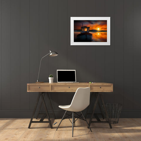 Fishermans Sunset White Modern Wood Framed Art Print by Bolokofsky, Ronald