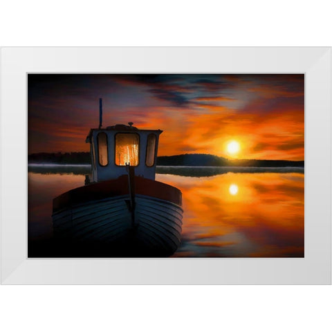 Fishermans Sunset White Modern Wood Framed Art Print by Bolokofsky, Ronald